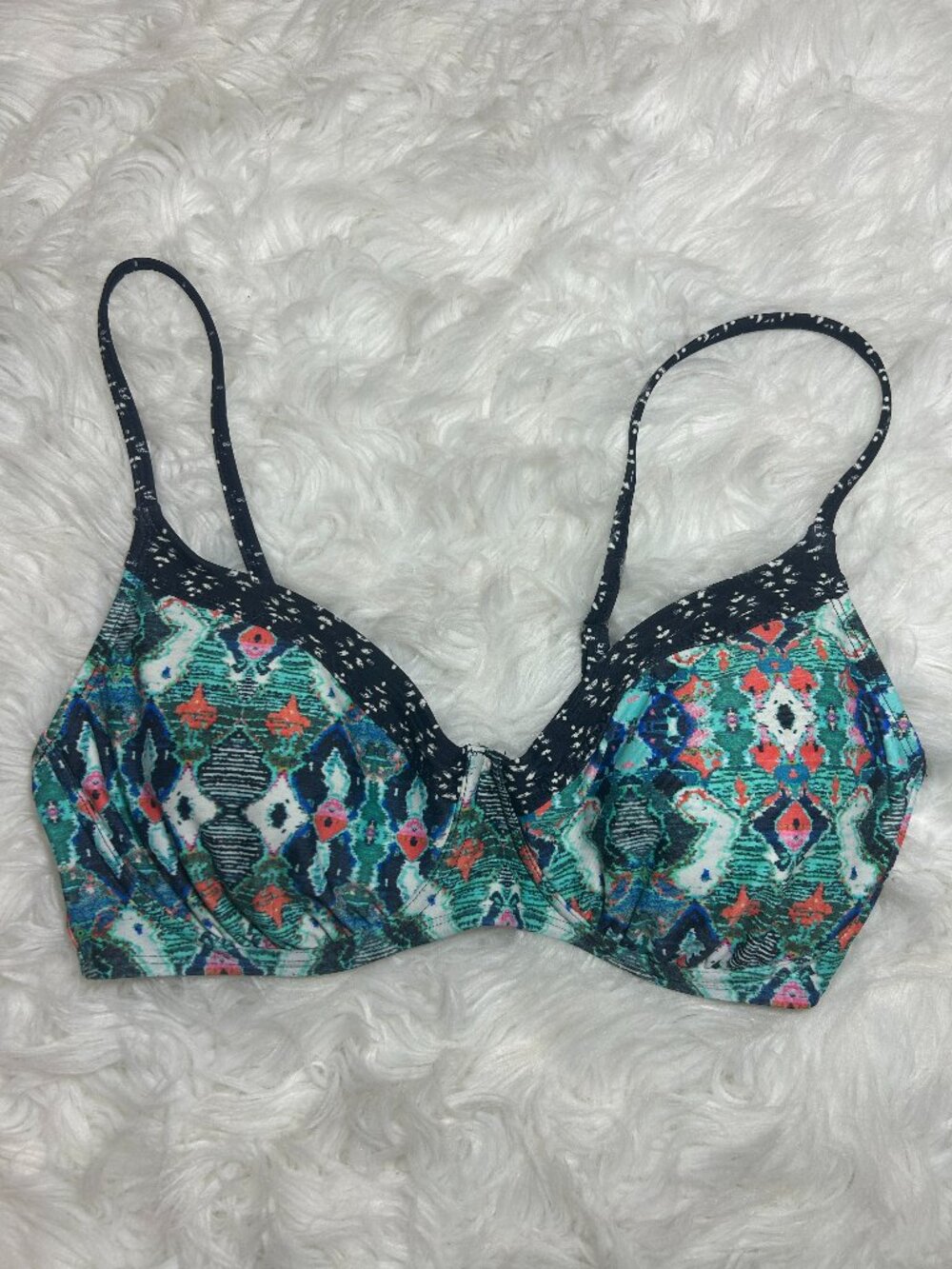 Athleta Underwire Bikini Swim Top, 36D/DD mulitcolor abstract print blue black